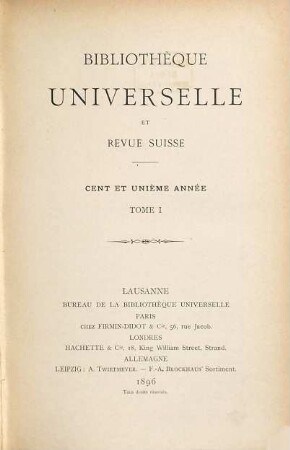 Bibliothèque universelle et revue suisse. 1 = 101. 1896