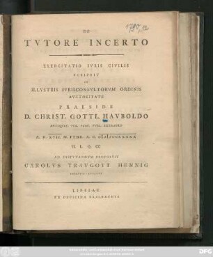 De Tvtore Incerto : Exercitatio Ivris Civilis