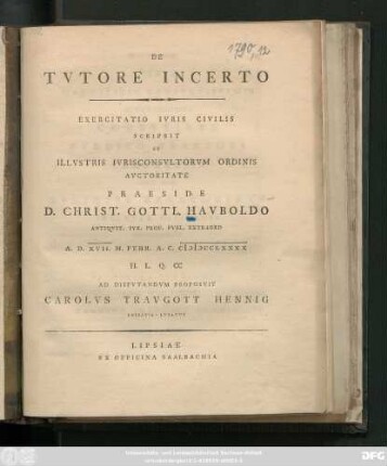 De Tvtore Incerto : Exercitatio Ivris Civilis