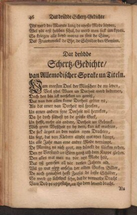 Dat drüdde Schertz-Gedichte/ van Allemodischer Sprake un Titeln
