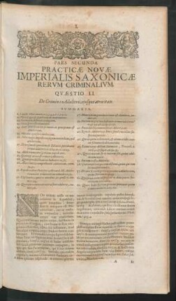 Pars Secunda Practicae Novae Imperialis Saxonicae Rerum Criminalium. Quaestio LI. - LX.