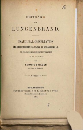 Beiträge zum Lungenbrand : (Inaugural-Dissertation)