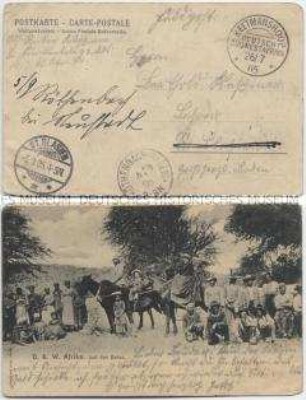 Deutsche Familie in Deutsch-Südwestafrika mit Haussklaven