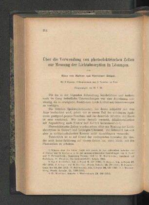 Über die Verwendung von photoelektrischen Zellen zur Messung der Lichtabsorption in Lösungen.