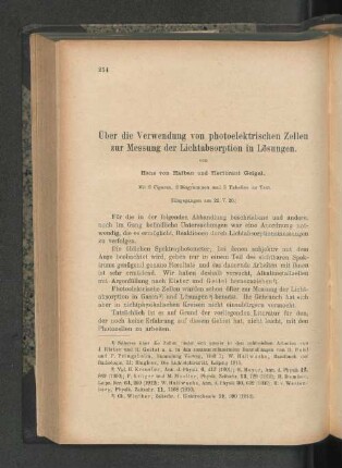 Über die Verwendung von photoelektrischen Zellen zur Messung der Lichtabsorption in Lösungen.