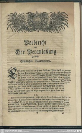 Vorbericht von Der Veranlaßung Zu dieser Gründlichen Beantwortung