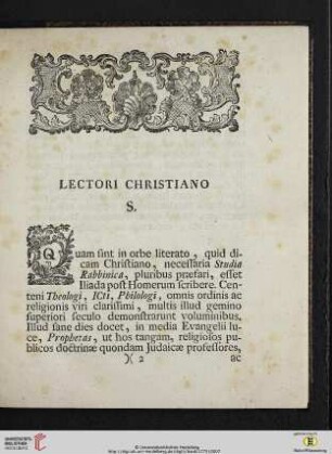 Lectori Christiano S.