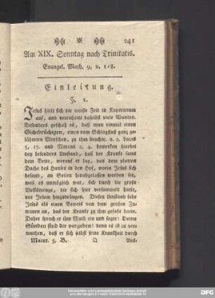 Am XIX. Sonntag nach Trinitatis. Evangel. Math. 9, v. 1 - 8.