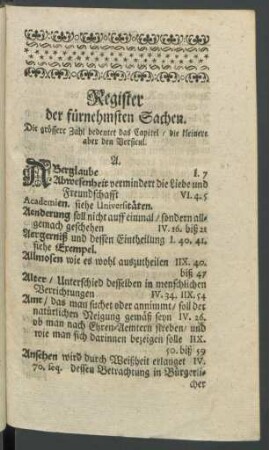 Register der fürnehmsten Sachen