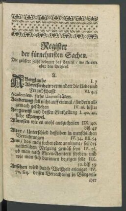 Register der fürnehmsten Sachen