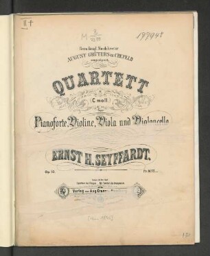 Quartett (c moll) für Pianoforte, Violine, Viola und Violoncello : op. 10