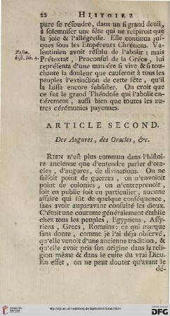Article second: Des augures, des oracles, etc.