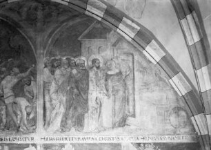 Wandmalerei im 2. Joch von Westen. — Feld 16: Rechte Wandhälfte. Oben: Christi Einkehr bei Martha.