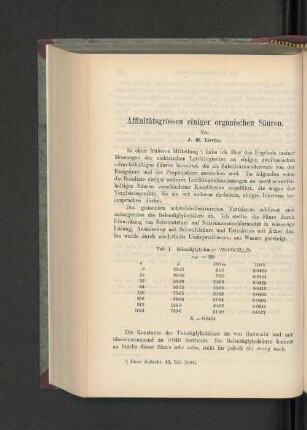Affinitätsgrössen einiger organischen Säuren.