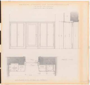 Preußischer Landtag, Berlin Umbau zum »Haus der Flieger«: Akademie für Luftfahrtforschung, Büro Raum 14 (Tür und Wandgestaltung): Ansicht, Schnitte, Grundriss 1:10