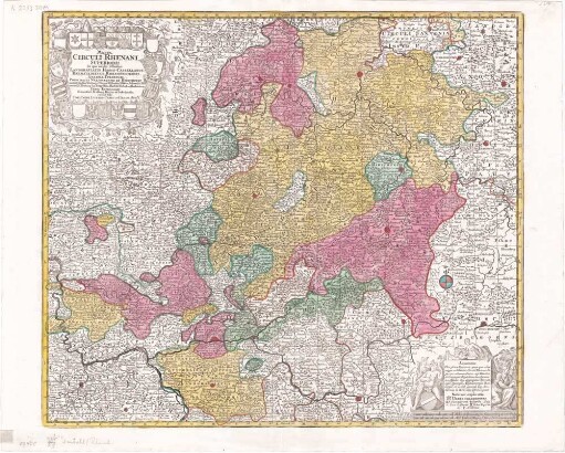 Mappa Circuli Rhenani Superioris in quo oculis sistuntur Landgraviatus Hasso-Cassellanus, Darmstadiensis, Rhenofeldensis, Abbatia Fuldensis ... urbes imperiales Francofurt., Fridberg., Wetzlar et Gelnhausen