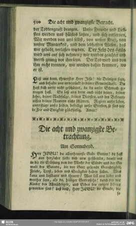 Die acht und zwanzigste Betrachtung. Am Sonnabend