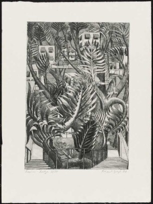 Druck des Künstlers Erhard Groß, Titel: Baum - Lodge Ed. 3/30, 1978
