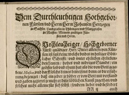 Dem ... Fürsten ... Johansen, Hertzogen zu Sachsen ... Vorrede