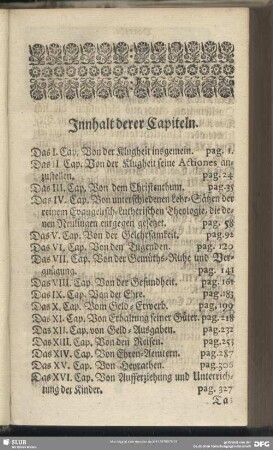 Innhalt derer Capiteln