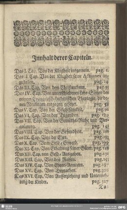 Innhalt derer Capiteln