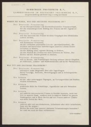 Informationsblatt "Wissen Sie schon, was der Deutsche Frauenring ist?"