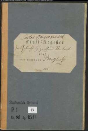 Zivilstandsregister der katholischen Gemeinde Borgentreich, Kreis Warburg (GHT 1811). (Gemeinde: Katholische Gemeinde Borgentreich, Kreis Warburg)