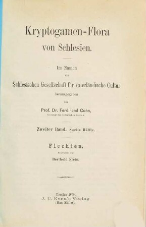 Kryptogamen-Flora von Schlesien, 2. Band. 2. Hälfte. Flechten
