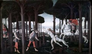 Die Novelle von Nastagio degli Onesti — Guido degli Anastagi verfolgt eine Frau & Nastagio degli Onestis Begegnung mit den Verdammten im Pinienwald