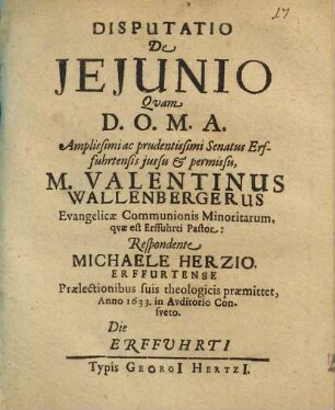 Disputatio De Ieiunio