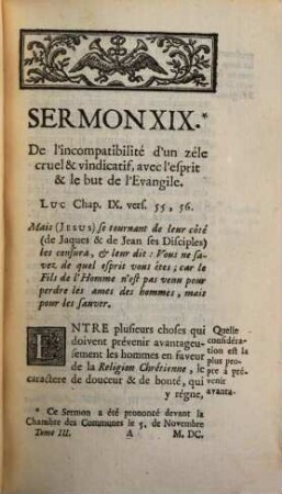 Sermons Sur Diverses Matieres Importantes, Tome Troisiéme