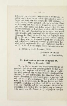 11. Proklamation Friedrich Wilhelms IV. vom 11. November 1848