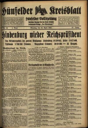 Erste Ausgabe vom Dienstag, den 12. April 1932.
