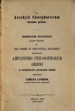 De Aeschyli Choephororum stasimo primo