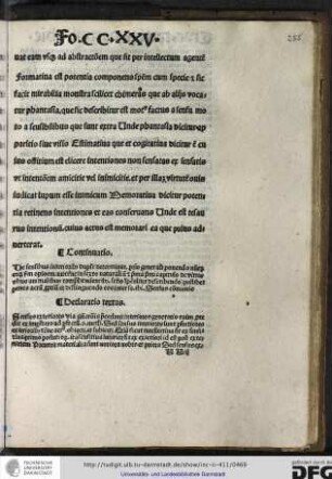 Continuatio: De sensibus interioribus dupliciter determinat, primo generaliter ponendo numerum eorum secundum opinionem Avicenne in sexto naturalium...
