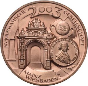 Medaille von Victor Huster auf die Numismatische Gesellschaft Mainz Wiesbaden