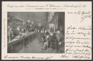 Ansichtskarte "Gruss aus dem Restaurant von F. Uhlmann", Schöneberger Straße 23