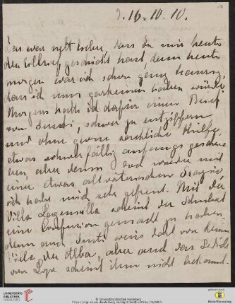 Heid. Hs. 3493a,19: Nachlass Eberhard und Marie Luise Gothein: Brief von Marie Luise Gothein an Eberhard Gothein