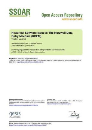 Historical Software Issue 8: The Kurzweil Data Entry Machine (KDEM)