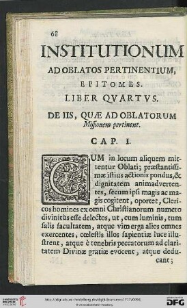 Liber quartus: De iis, quae ad oblatorum missionem pertinent