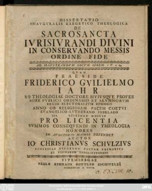 Dissertatio Inavgvralis Exegetico Theologica De Sacrosancta Ivrisivrandi Divini In Conservando Messis Ordine Fide : Ad Illvstrandvm Locvm Ierem. c. V c. 24