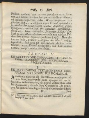 Sectio II. De Successione Coniugum Testamentaria Secundum Ius Statutarium Argentinense.