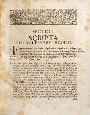 D. Georg. Ern. Stahlii, ... aliorumque ad eius ejus mentem disserentium, scripta serie chronologica