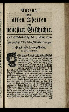 XVII. Stück, Coburg, den 23. April, 1757.