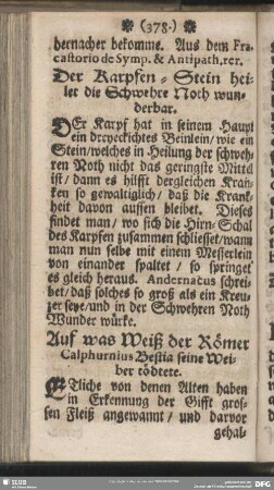 Der Karpfen-Stein heilet die Schwere Noth wunderbar