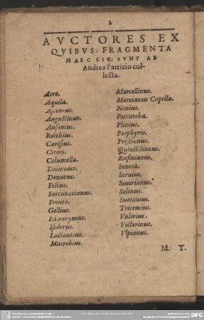 Auctores Ex Quibus Fragmenta Haec Cic Sunt Ab Andrea Patricio collecta