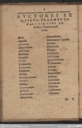 Auctores Ex Quibus Fragmenta Haec Cic Sunt Ab Andrea Patricio collecta