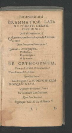 Compendium Grammaticae Latinae Philippi Melanchthonis.