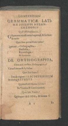 Compendium Grammaticae Latinae Philippi Melanchthonis.