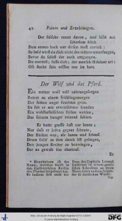 Der Wolf und das Pferd - Die Natter und der Aal.